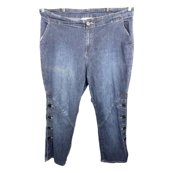 Denim 24 7 Roamans Plus Size 26W Jeans Boot Cut Flare‎ Button Hem Dark Blue 1359 - Picture 12 of 12